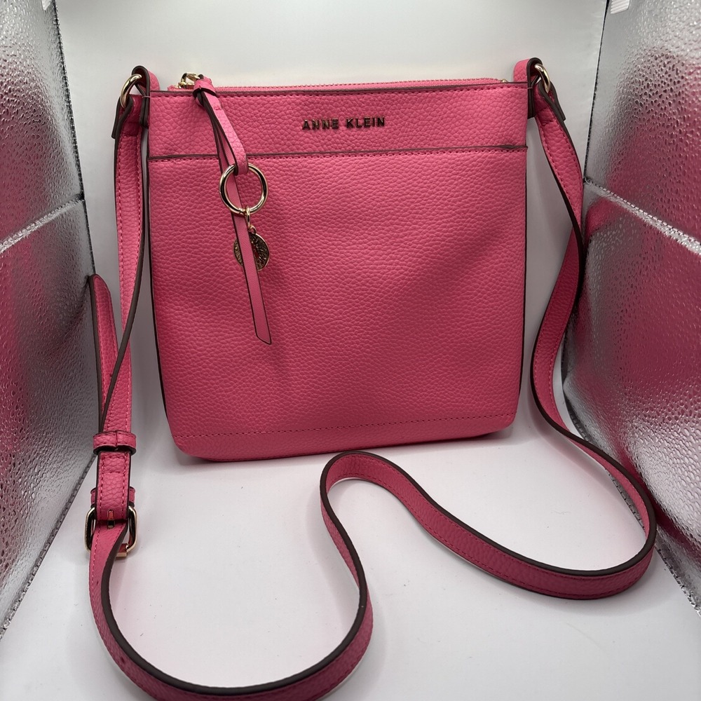 Anne Klein Pink Crossbody Purse Faux Leather Pebble Finish Medium